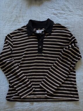 XiRENA Striped Polo Shirt in Black, Brown & Cream